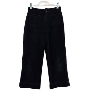 Marine Layer Pants Womens 4 Black Wide Leg Cropped Wide Whale Corduroy Cotton‎